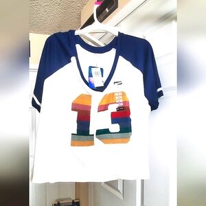 Her Universe White and Blue Raglan Jersey crop top size 3 Brand new Hot Topic